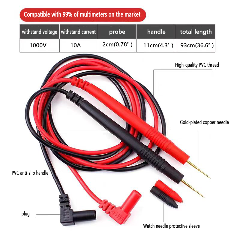 1000V 10A Ultra-Sharp tip Test Leads PVC thread Universal multimeter clamp gauge universal probe Test Link Line