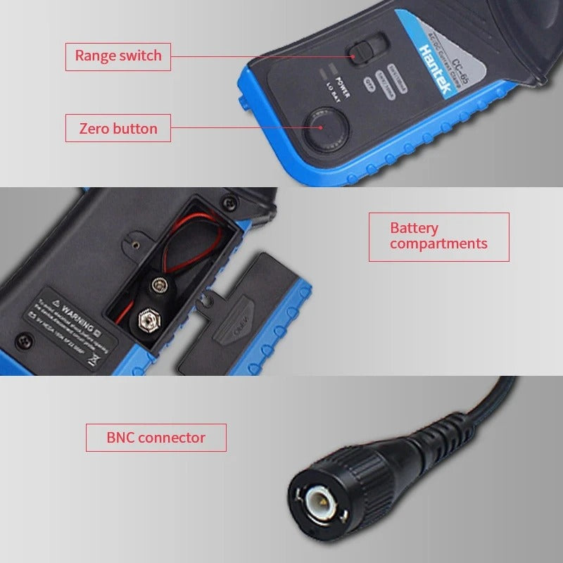 Hantek CC-65 AC/DC Multimeter Current Clamp Meter with BNC Connector Up to 20 kHz 20mA to 65A DC Current Clamp Oscilloscope
