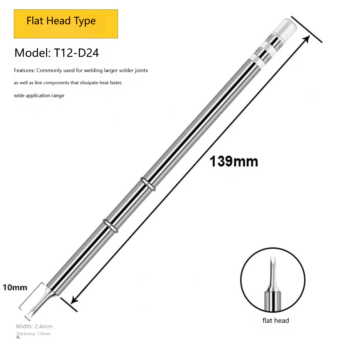 T12-DC24 T12 electric soldering iron head FX950/FX951 flat - head shape constant temperature heating element