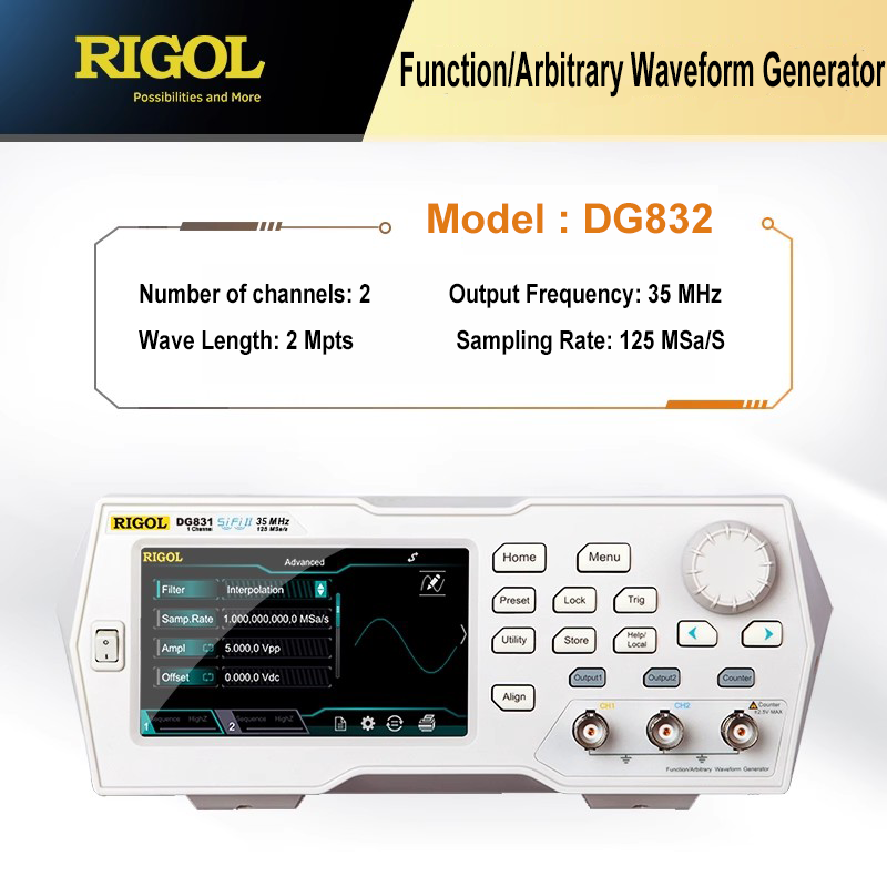 RIGOL Waveform Generator DG812 DG832 2 Channel 4.3-inch touch screen Function/Arbitrary Waveform Generators Type-C connector
