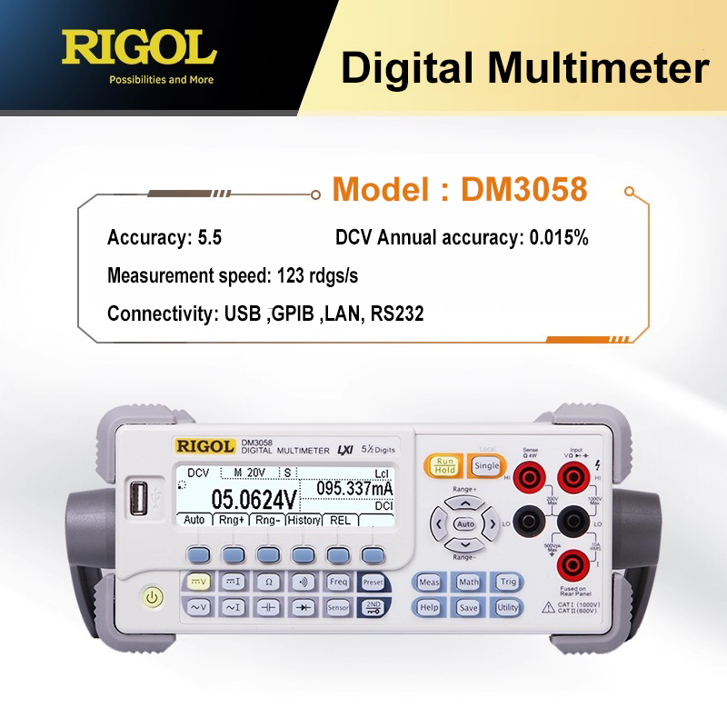 RIGOL DM3058 DM3058E Digital Multimeter 0.015% DCV accuracy 5.5 - digit precision USB, GPIB, LAN, RS232 Multifunction Rechargeable Multimeter