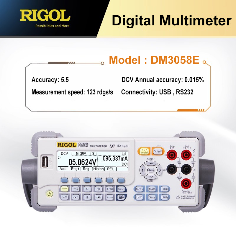 RIGOL DM3058 DM3058E Digital Multimeter 0.015% DCV accuracy 5.5 - digit precision USB, GPIB, LAN, RS232 Multifunction Rechargeable Multimeter