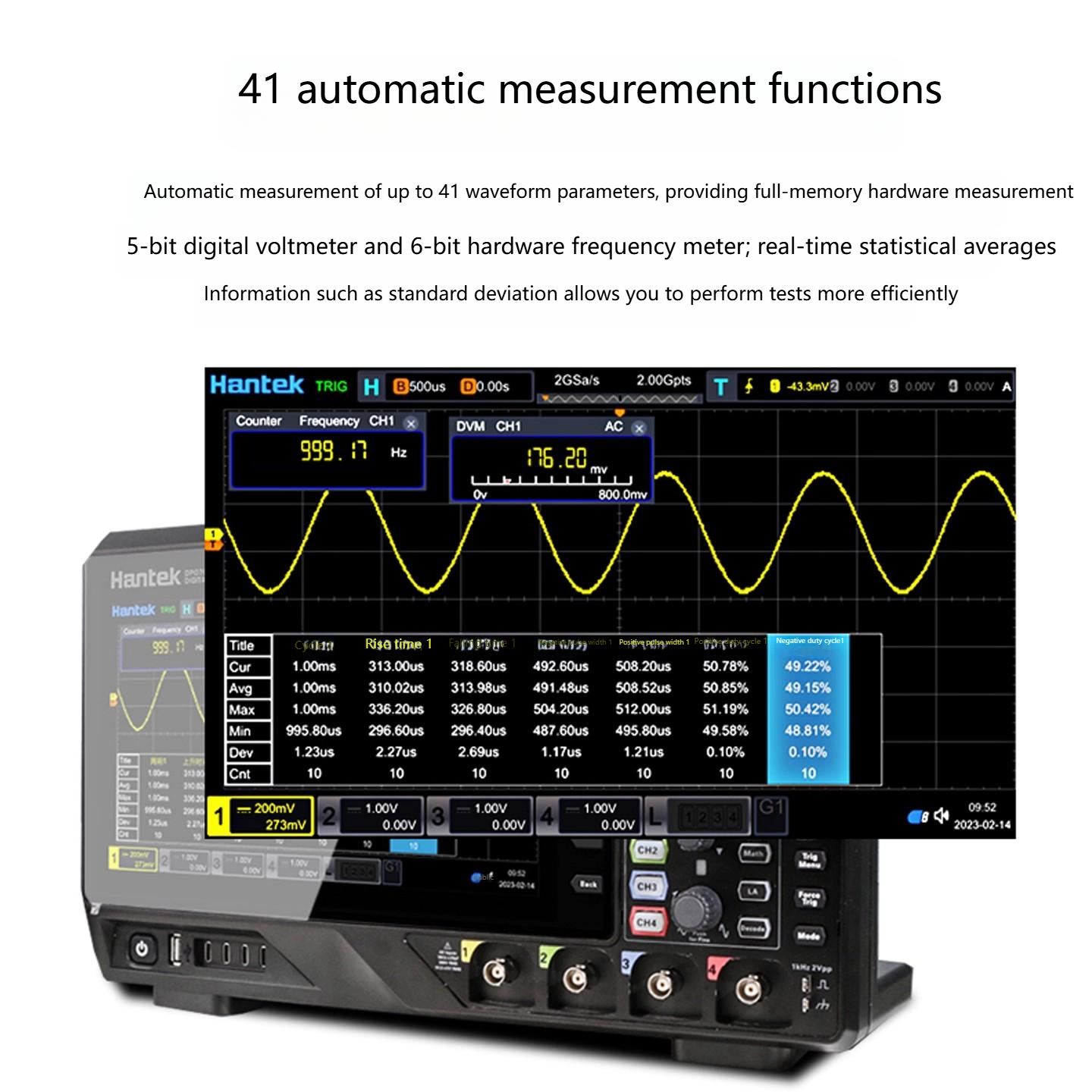 Hantek Multifunctional Digital Oscilloscope DPO7104C DPO7354C DPO7504C 4-Channel 100MHz 350MHz 500MHz Bandwidthwith 10.1-inch Touch Screen