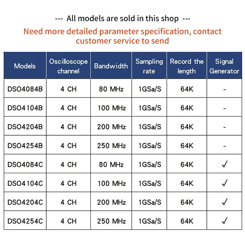 Hantek Digital Storage Oscilloscope DSO4084B DSO4104B DSO4204B DSO4254B 4-channel 80Mhz~250MHz 7 inch 64K color TFT