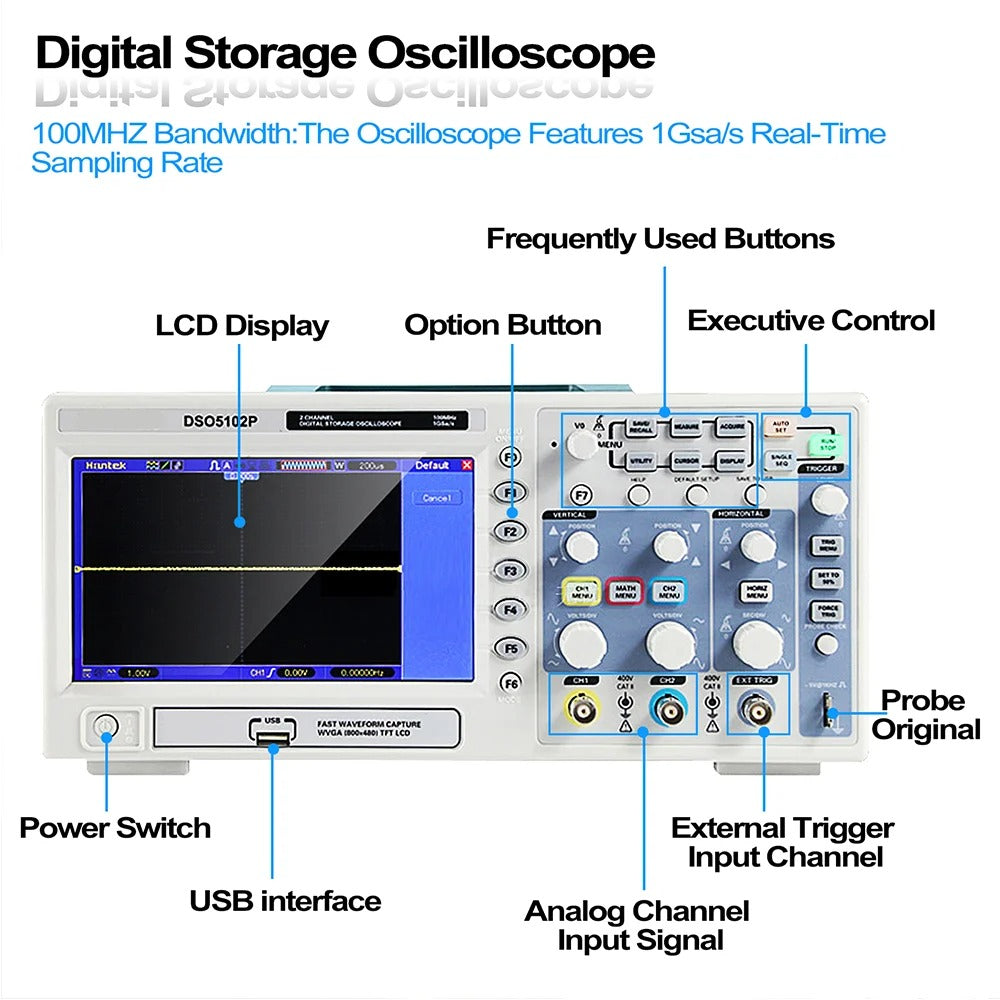 Hantek Digital Storage Oscilloscope DSO5072P DSO5102P DSO5202PUSB PC Osciloscopio 2 Channel 70/100/200MHz Bandwidth 1GSa/s Real Time Sample Rate