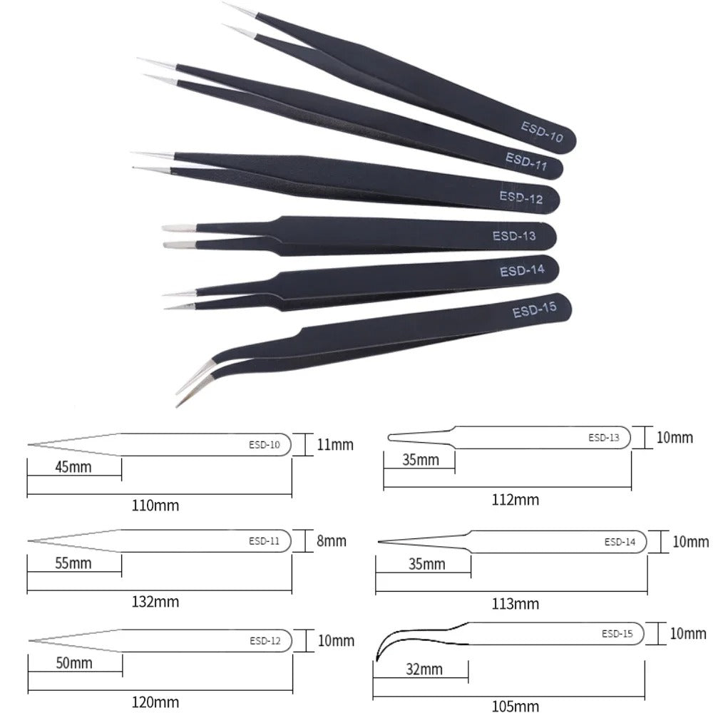 Anti-Static Precision Tweezers ESD-11 for Electronics Repair, Crafting