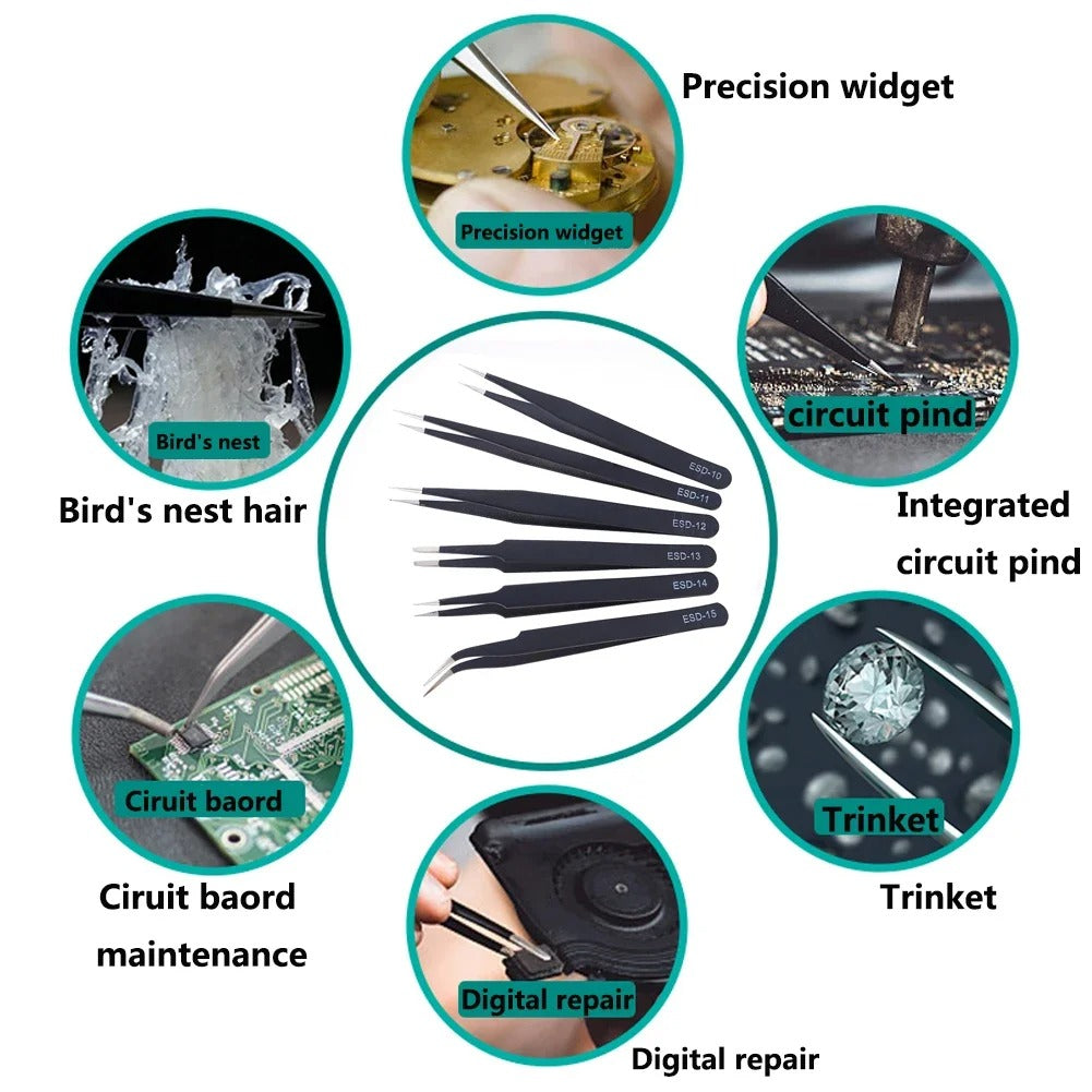 Anti-Static Precision Tweezers ESD-11 for Electronics Repair, Crafting