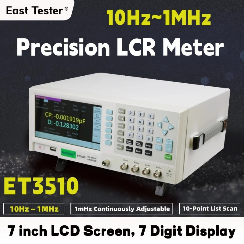 ET3510 Precision LCR Meter Benchtop High-Frequency LCR Digital Bridge Automatic Level Adjustment 7 inch LCD display