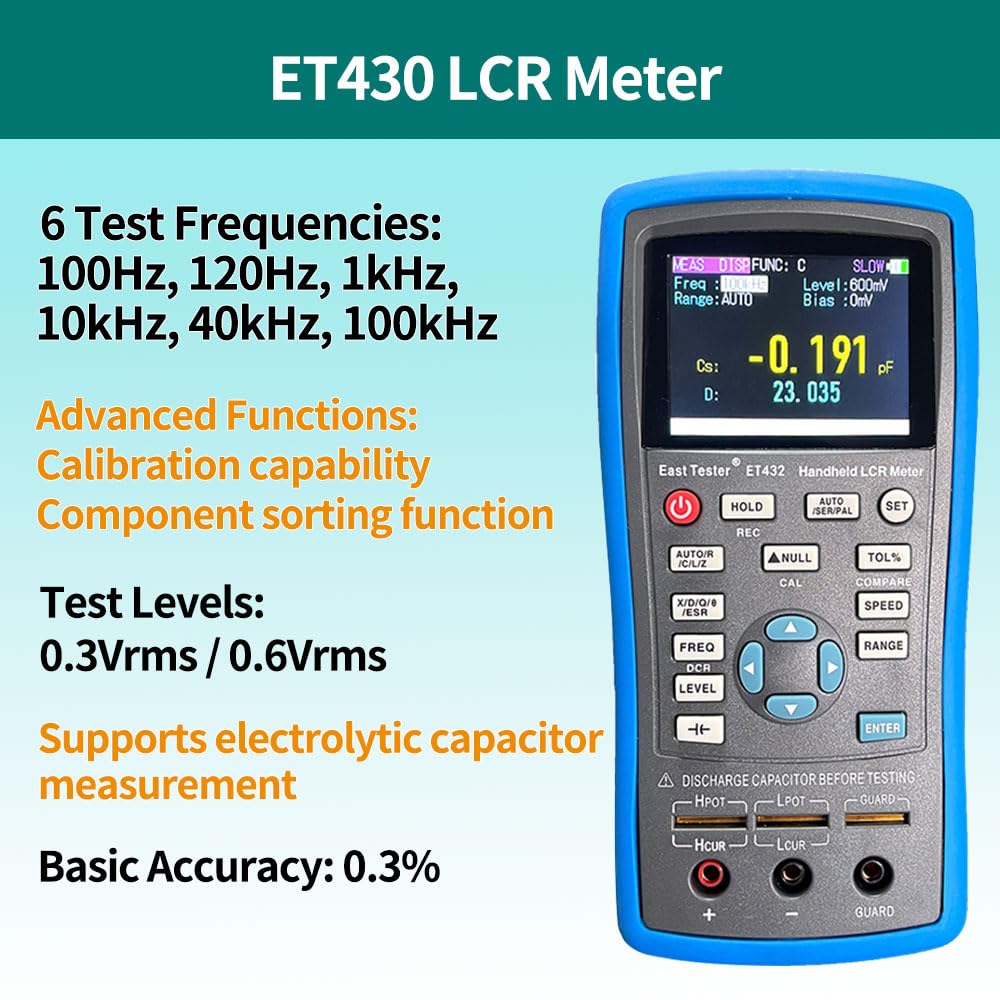 ET430 Handheld New Compact LCR Meter LCR measurements Digital Bridge Capacitance Inductance Resistance Tester for Production Lines