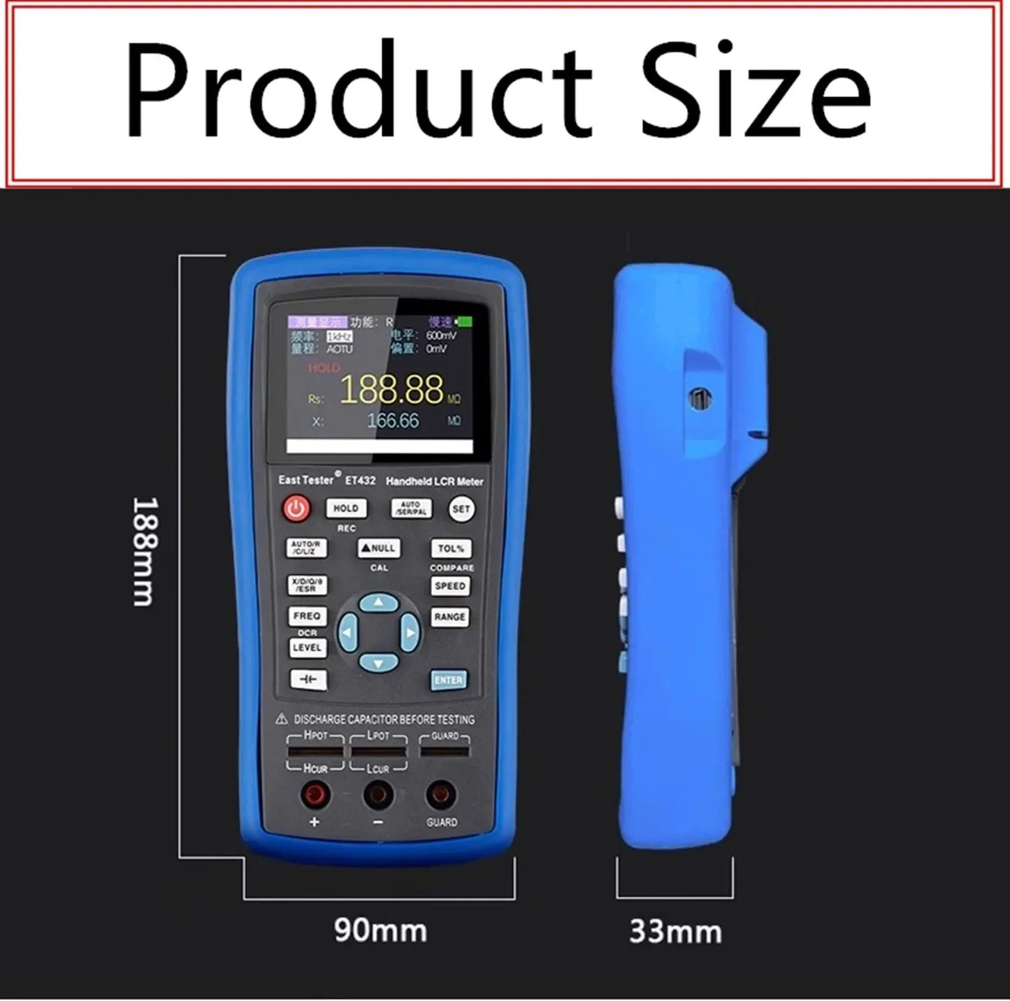 Handheld Digital LCR Meter TFT LCD Screen ET431 (100Hz 120Hz 1kHz 10kHz 0.2%) High Precision Capacitance Inductance Resistance Meter