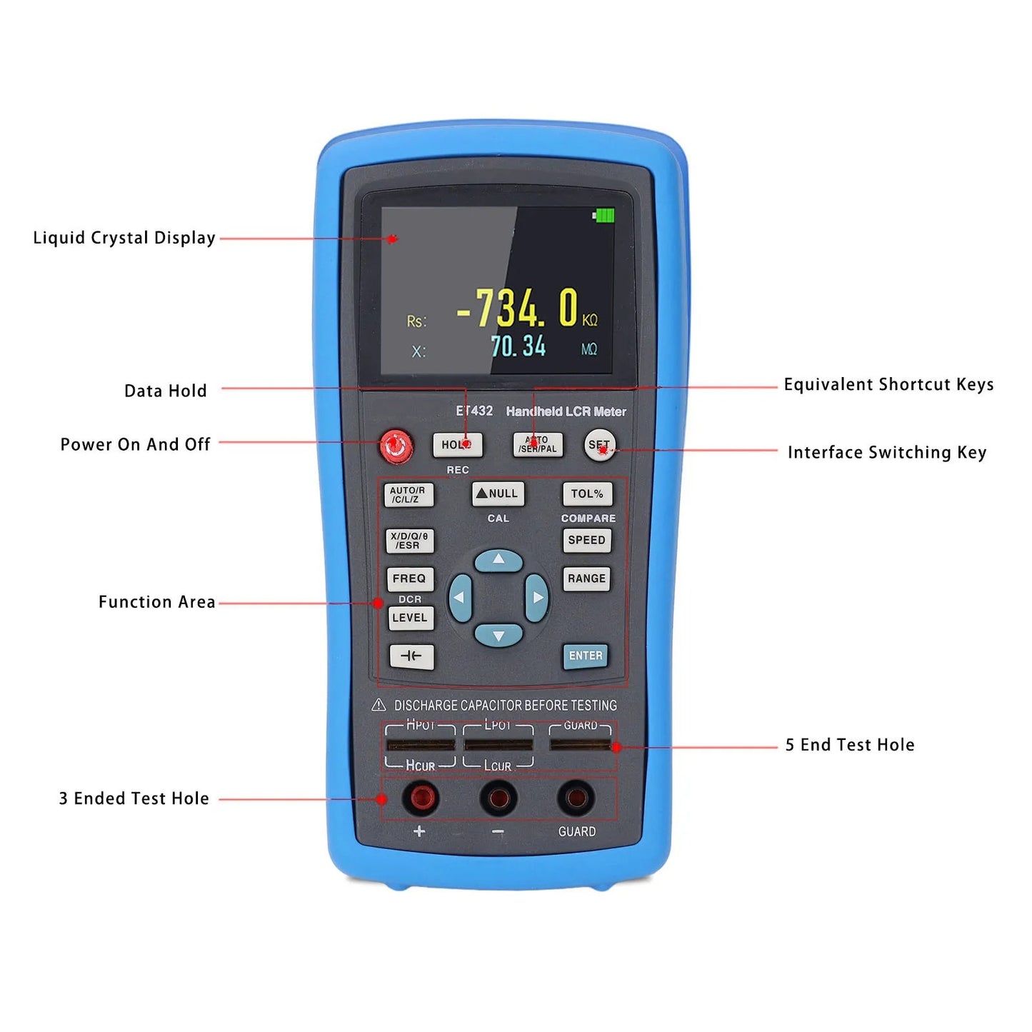 ET432 Icr meter 100Hz-100KHz Ultra-High Accuracy 2.8 Inch Display Digital Multimeter Aerospace Production Handheld Meter
