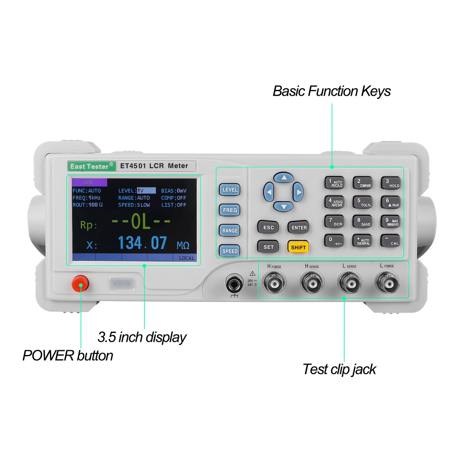 ET4501 LCR Digital Bridge Meter LCR Meter 10~10KHZ Continuously Adjustable, 1HZ Step; SCPI Protocol 5 -Digit Display for L/C/R/Z etc