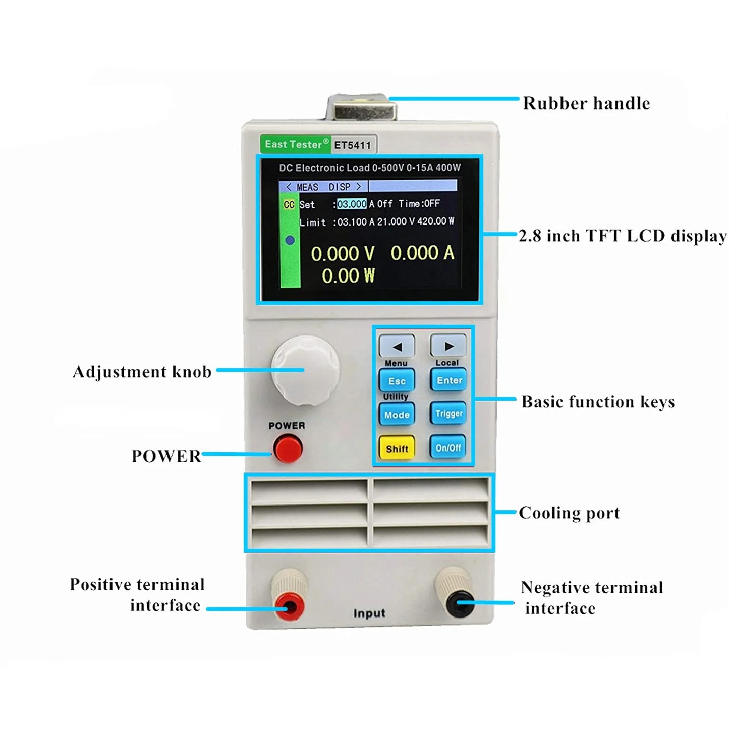 ET5411A+ 400w 500v 15A Adjustable Constant Current Electronic Load Electronic Load Controller Battery Capacity Load