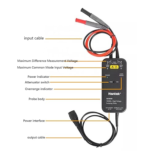 Hantek HT8050 High Voltage Differential Probe Isolation Probe 50MHZ Bandwidth LED Indicator Accessory Tools US Plug 100-240V