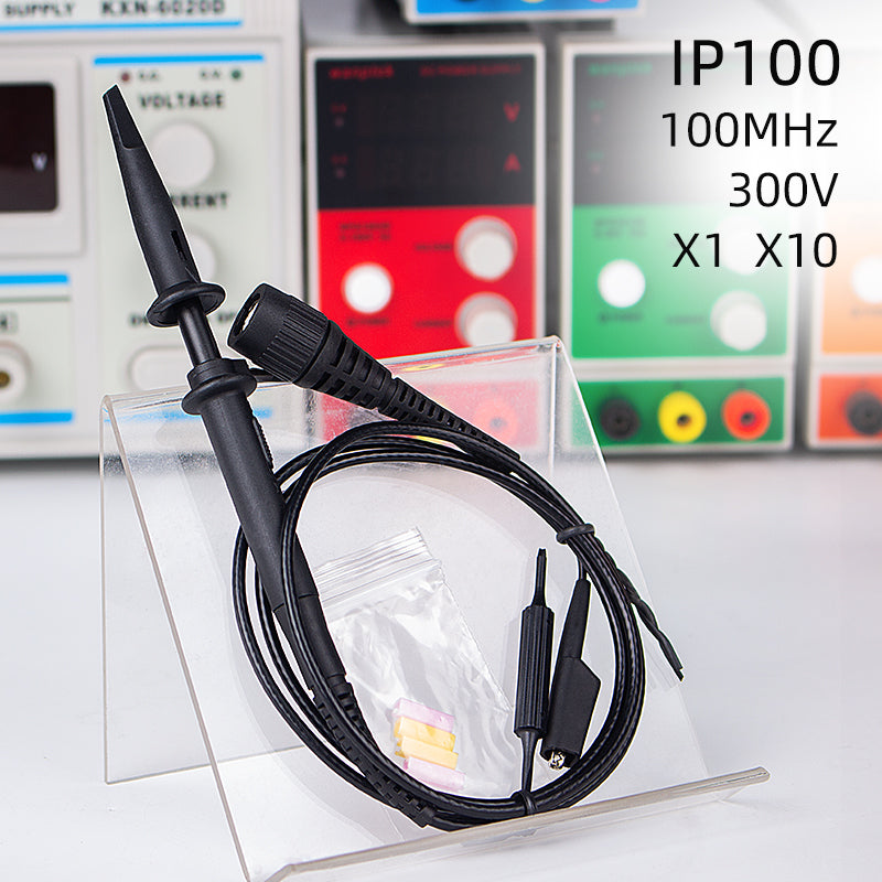 IP100 Upgraded Oscilloscope Clip Probes 100MHz Fully Insulated BNC End Probe with Accessories 1X 10X High-Impedance Passive Oscilloscope Probe