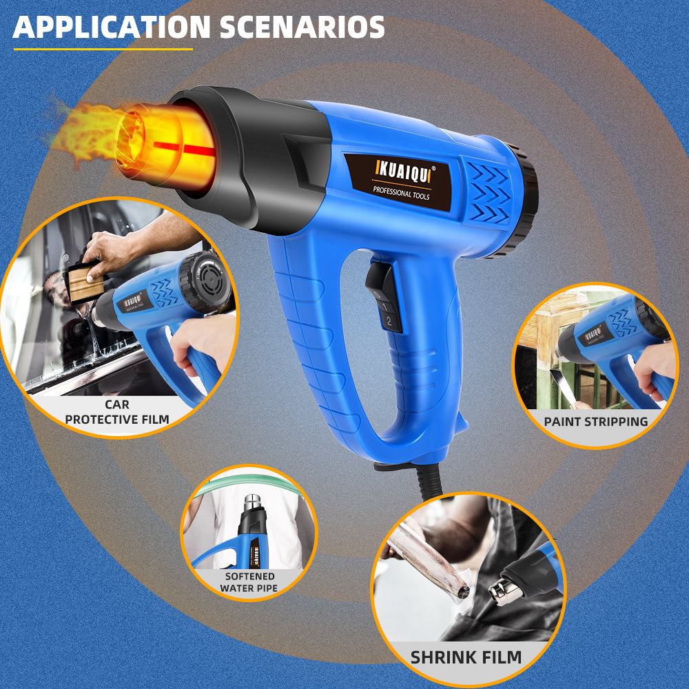KQ8623S 122'F-1202°F(50~650℃) Temperature regulating heat gun, car Screen Protector baking gun, industrial grade handheld high-power heat shrink film blower, drying gun