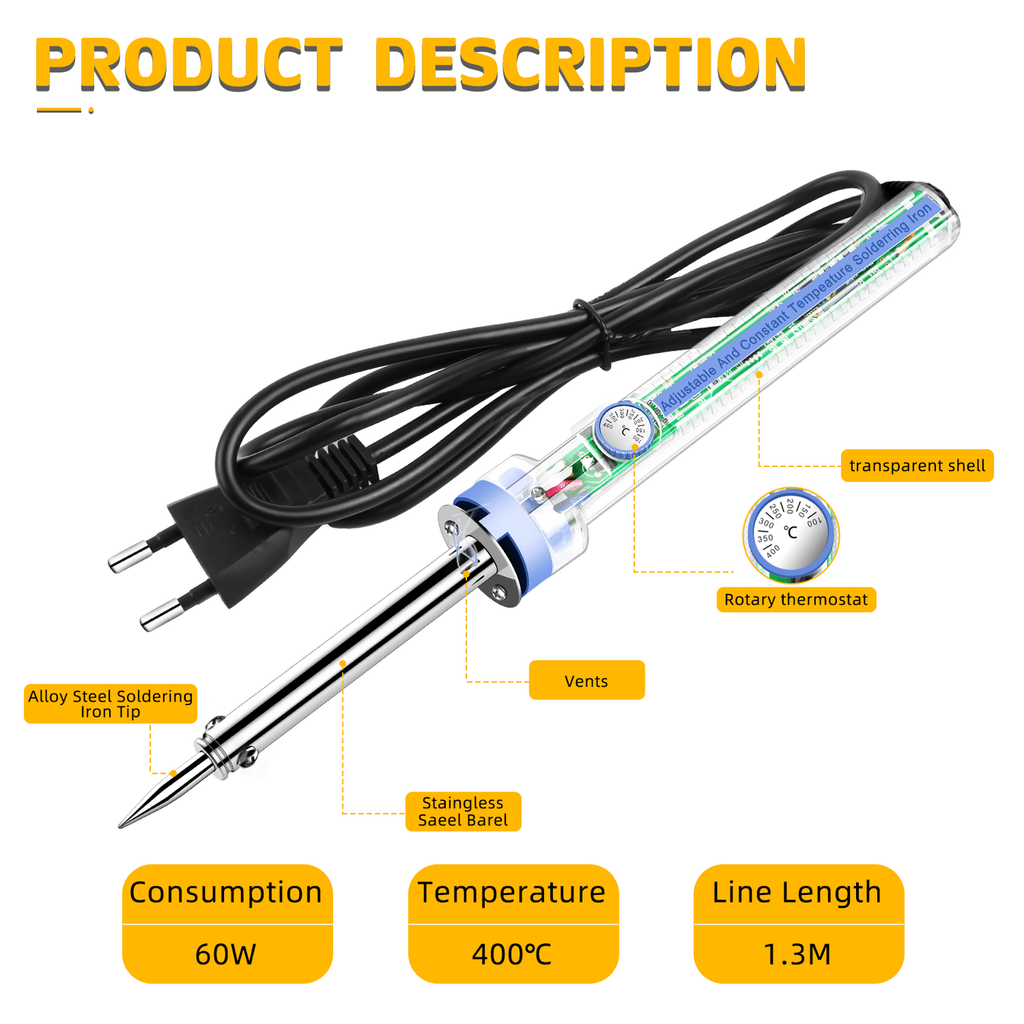 60W Internal-Heat Soldering Iron welding tool KQ905 rapid heating for Electronics Repair & Assembly adjustable temperature