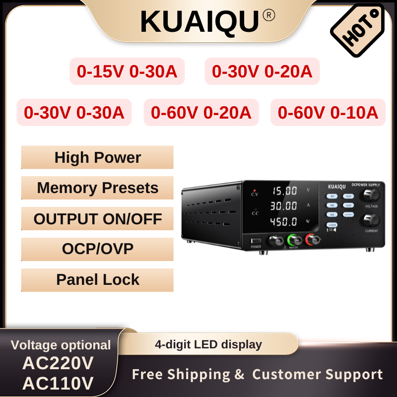 KUAIQU 450W~1200W DC High Power Supply with OCP OVP Short Killer Output ON/OFF 3 Groups of Memory & Panel Lock for Laboratory Use