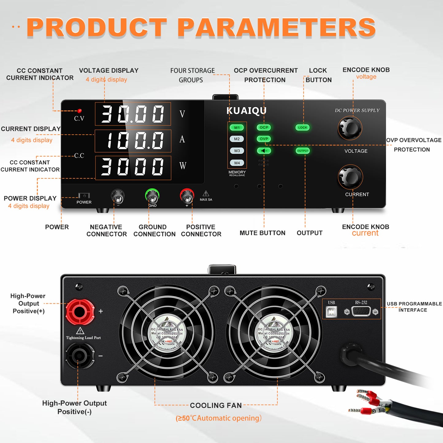 NICE-POWER R-SPS30100-232 - Alimentation CC haute puissance 30 V 100 A 3 000 W avec affichage à 4 chiffres pour l'électronique industrielle