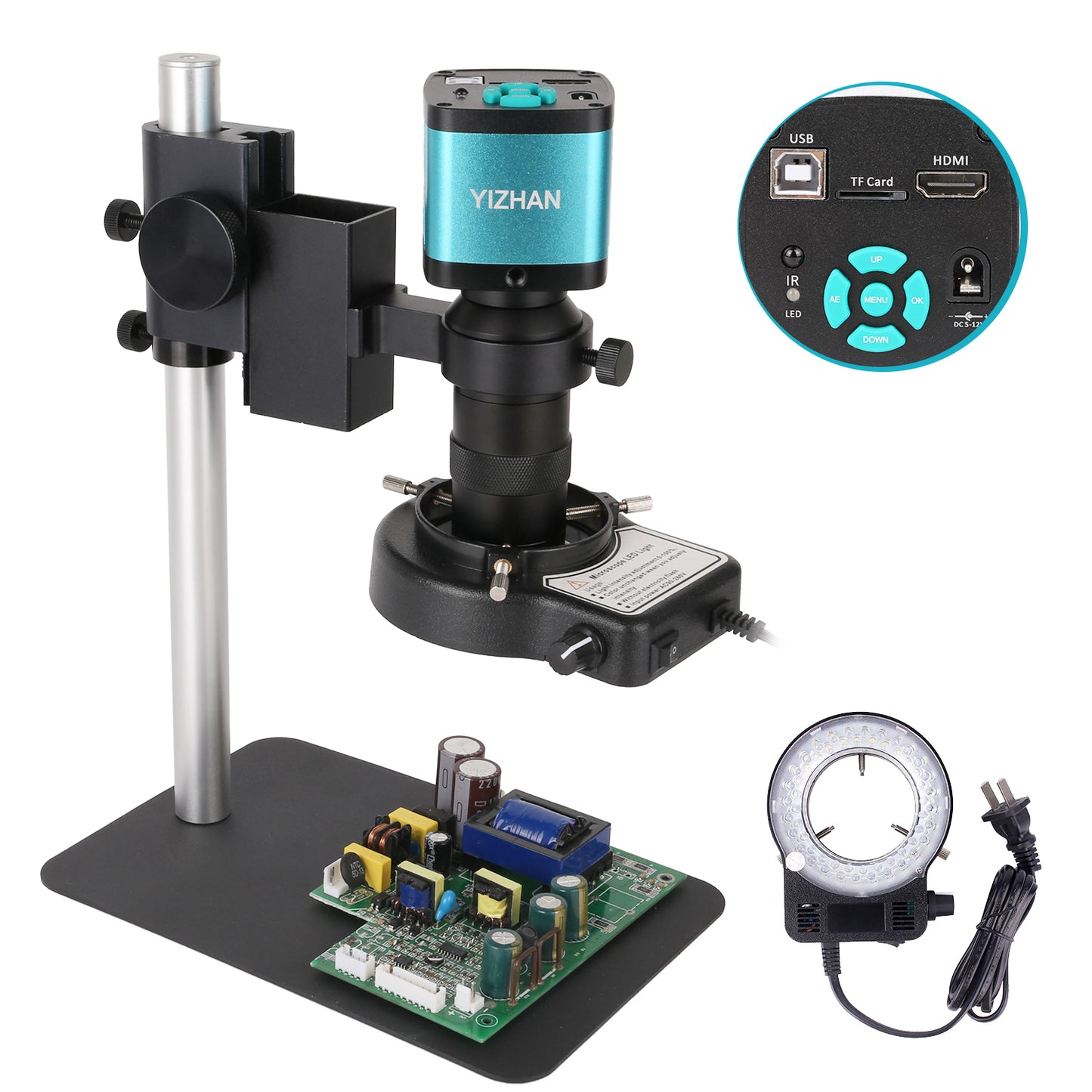 YIZHAN 48MP Digital Microscope 4K Video Recording USB HDMI Industrial Microscope Camera 130X C-mount Lens Soldering Repair