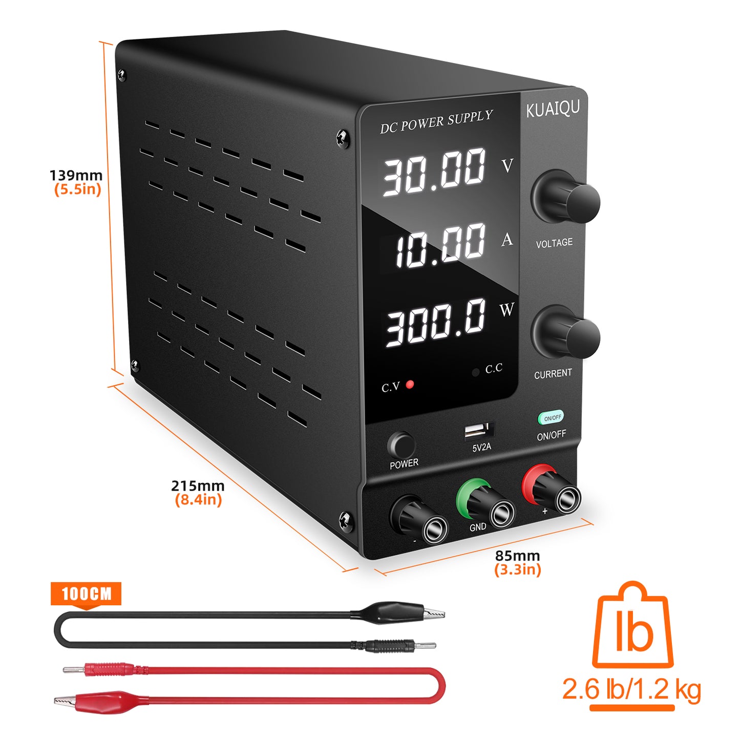 KUAIQU SPPS-C3010 Industrial control 30V 10A DC Power Supply Power & on/off button Black Portable device power supply