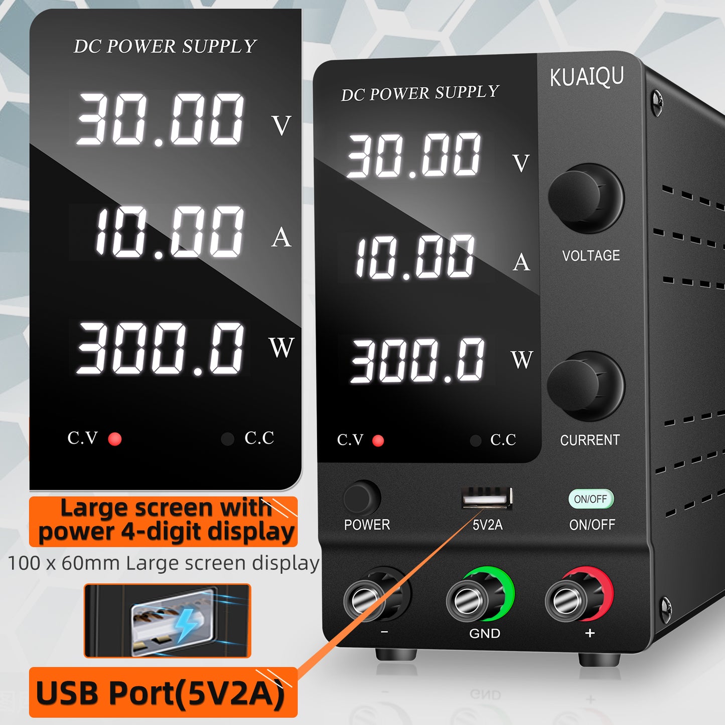 KUAIQU SPPS-C3010 Industrial control 30V 10A DC Power Supply Power & on/off button Black Portable device power supply