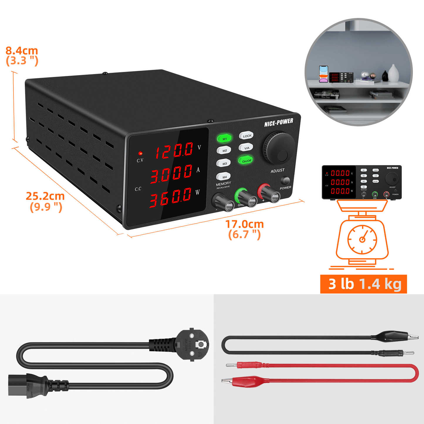 120V 3A DC Power Supply Black NICE-POWER SPPS-S1203 for Electron microscope, mass spectrometer