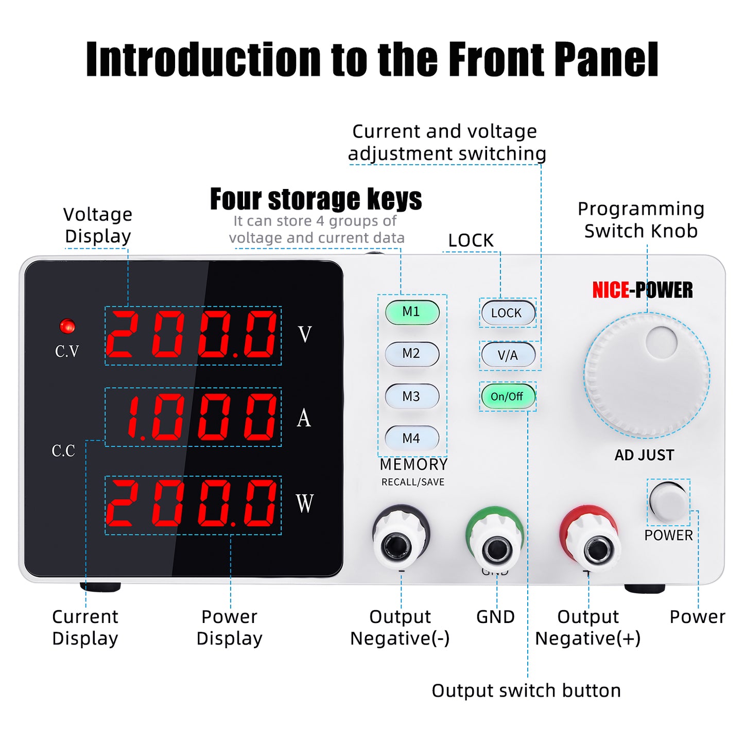 200V 1A memory DC Power Supply NICE-POWER ESD test efficiency display Debug high-voltage circuit board White
