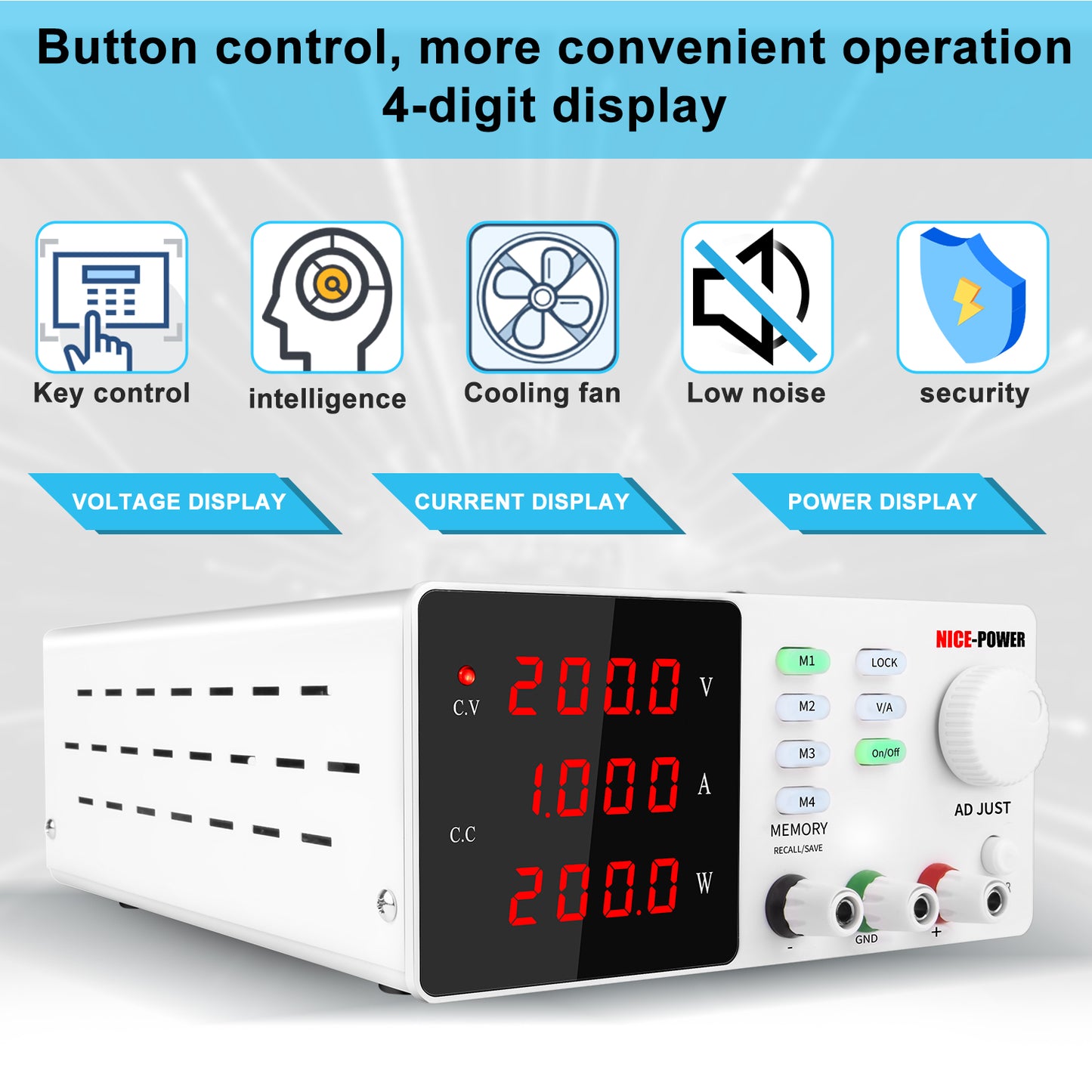 200V 1A memory DC Power Supply NICE-POWER ESD test efficiency display Debug high-voltage circuit board White