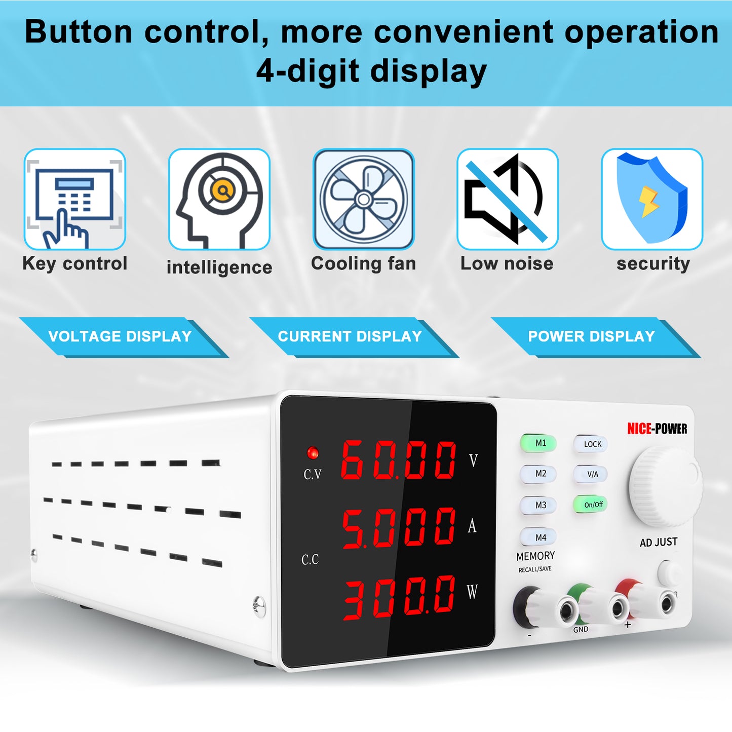 Suppress grid voltage fluctuation NICE-POWER DC Power Supply SPPS-S605 60V constant voltage 0-5A White