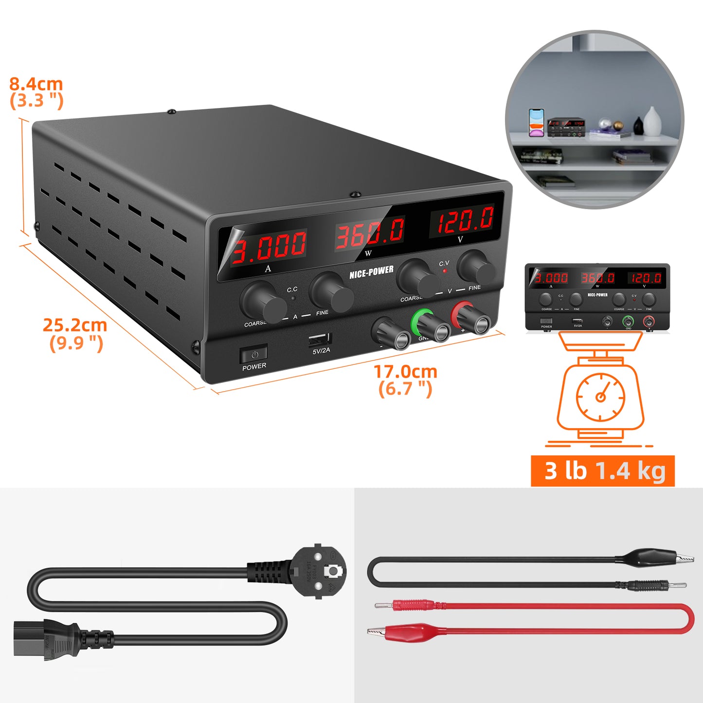 120V 3A NICE-POWER SPS-H1203 DC Power Supply EMC for Satellite & navigation equipment Black
