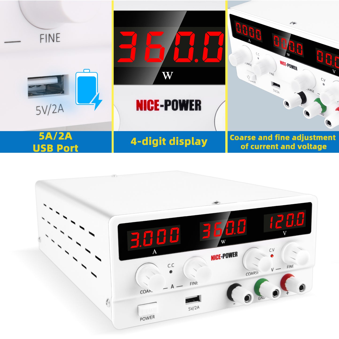 NICE-POWER SPS-H1203 DC Power Supply 120V 3A Long-time stabilit for Industrial Automation and Control White