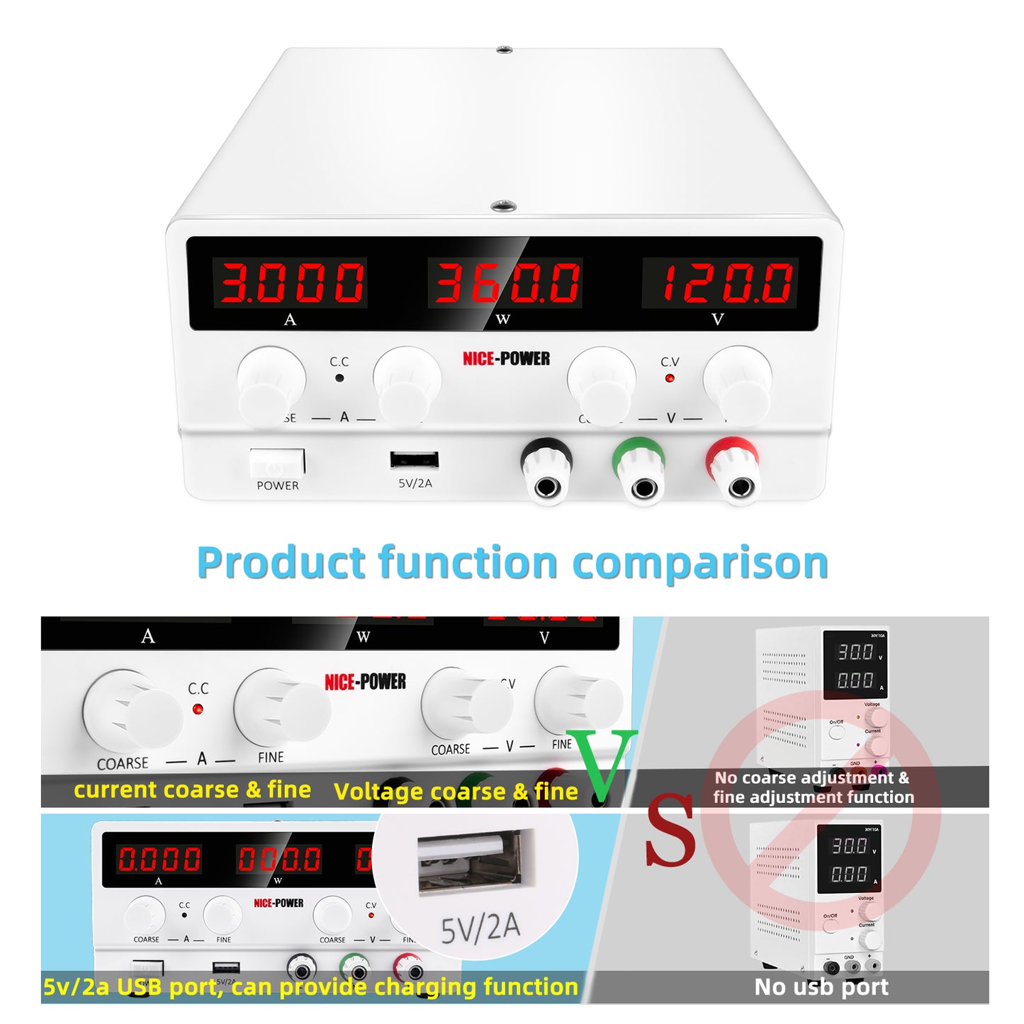 NICE-POWER SPS-H1203 DC Power Supply 120V 3A Long-time stabilit for Industrial Automation and Control White