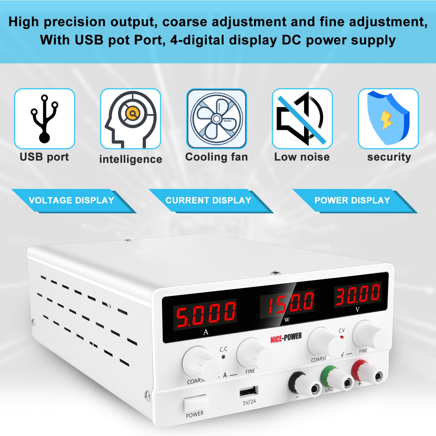 NICE-POWER 30V 5A White DC Power Supply Adjustable SPS-H305 Low Voltage used for basic electronic teaching
