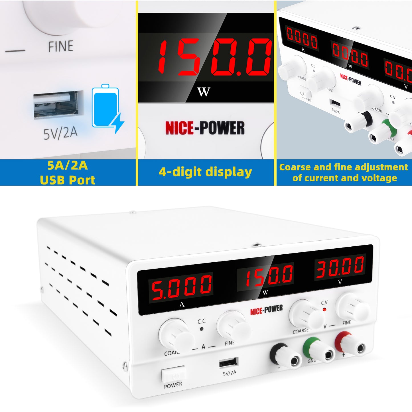 NICE-POWER 30V 5A White DC Power Supply Adjustable SPS-H305 Low Voltage used for basic electronic teaching