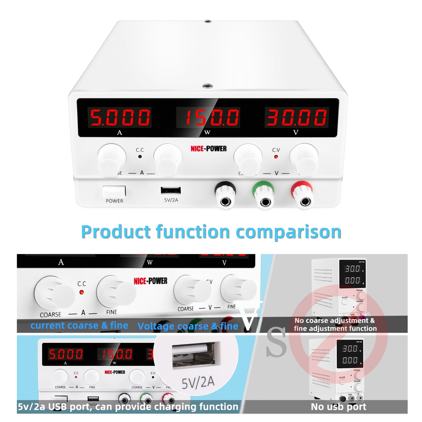 NICE-POWER 30V 5A White DC Power Supply Adjustable SPS-H305 Low Voltage used for basic electronic teaching