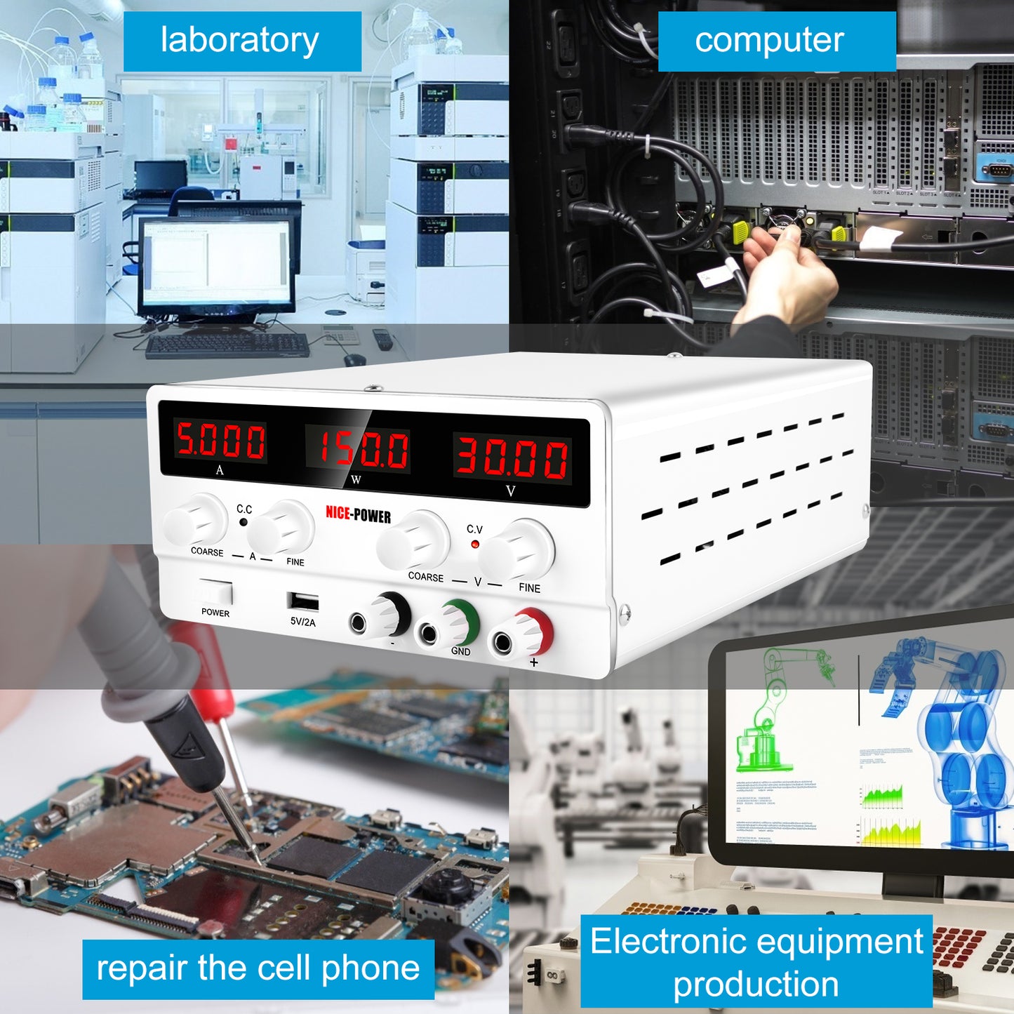 NICE-POWER 30V 5A White DC Power Supply Adjustable SPS-H305 Low Voltage used for basic electronic teaching