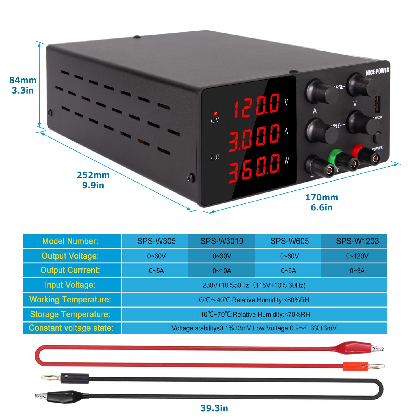 120V 3A for Voltage resistance test DC Power Supply NICE-POWER SPS-W1203 Fine Adjust&4-digit display Black