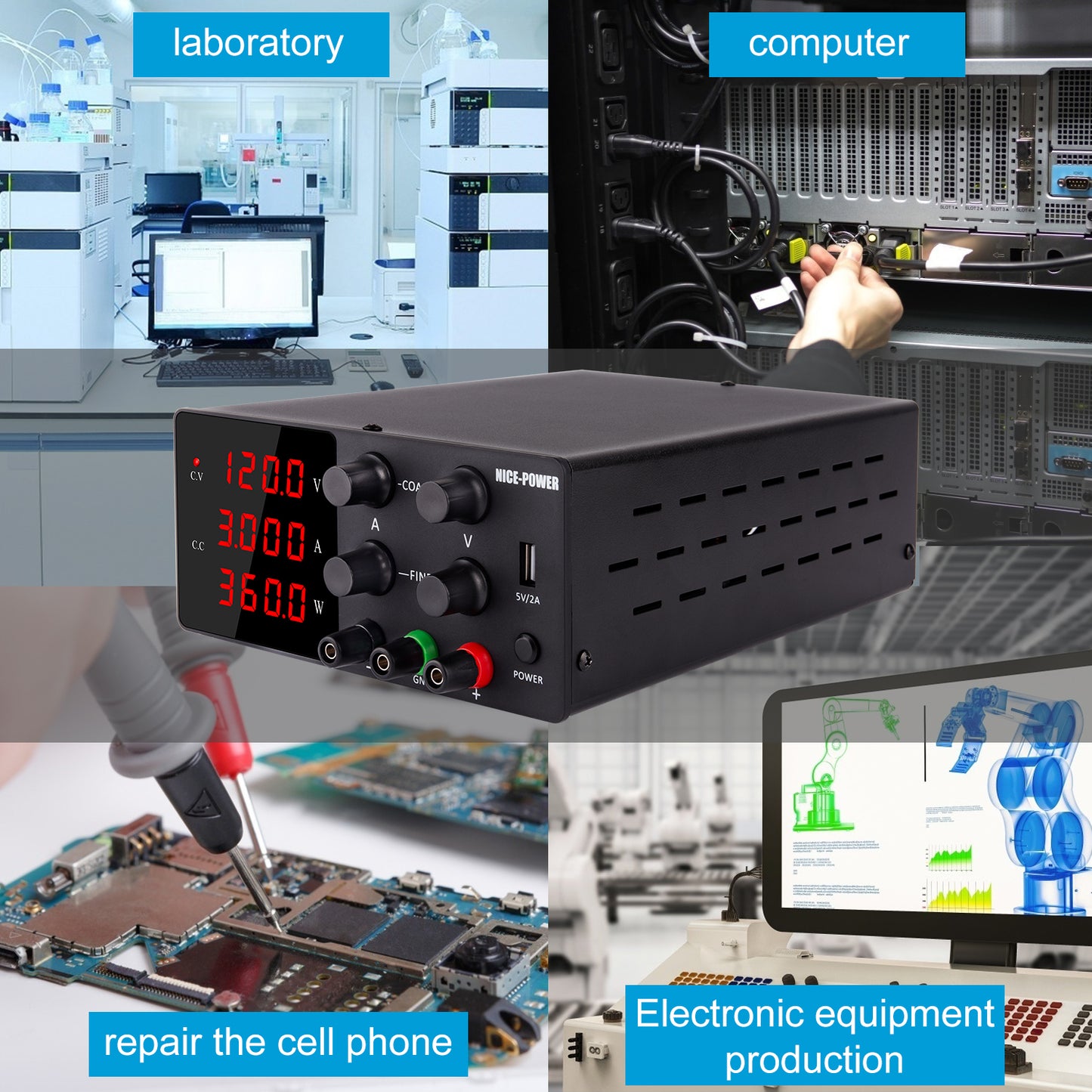 120V 3A for Voltage resistance test DC Power Supply NICE-POWER SPS-W1203 Fine Adjust&4-digit display Black