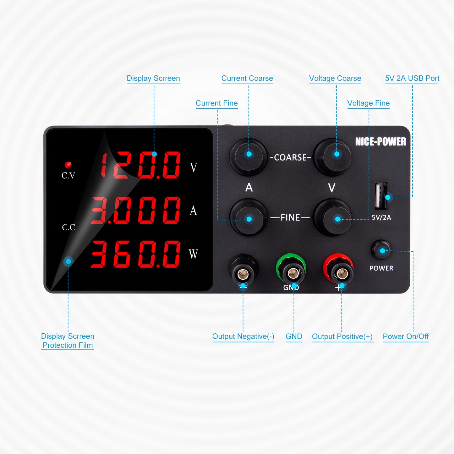 120V 3A for Voltage resistance test DC Power Supply NICE-POWER SPS-W1203 Fine Adjust&4-digit display Black