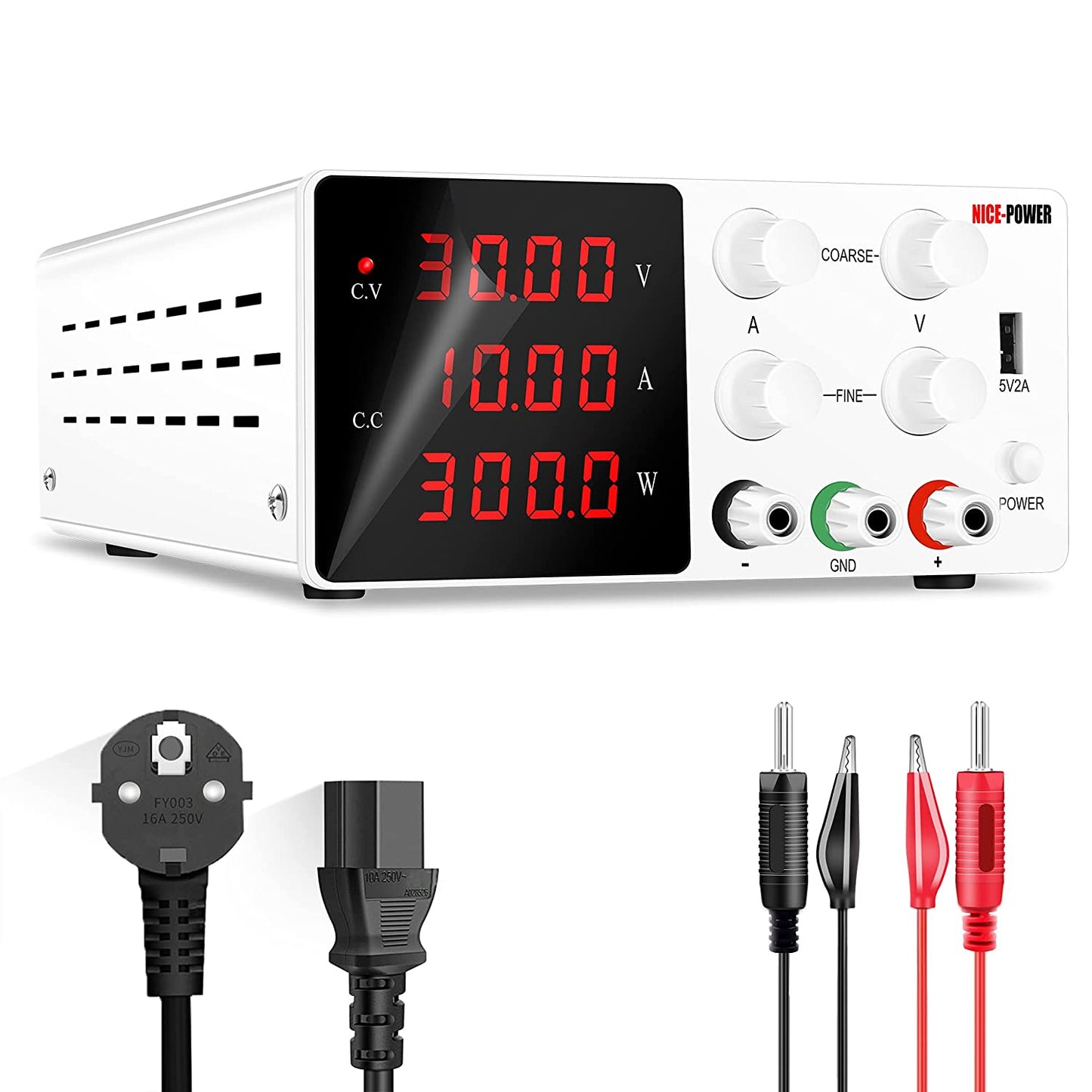 Stable Output 30V 10A DC Power Supply NICE-POWER SPS-W3010 with Precision Encoder Knob,workbench White