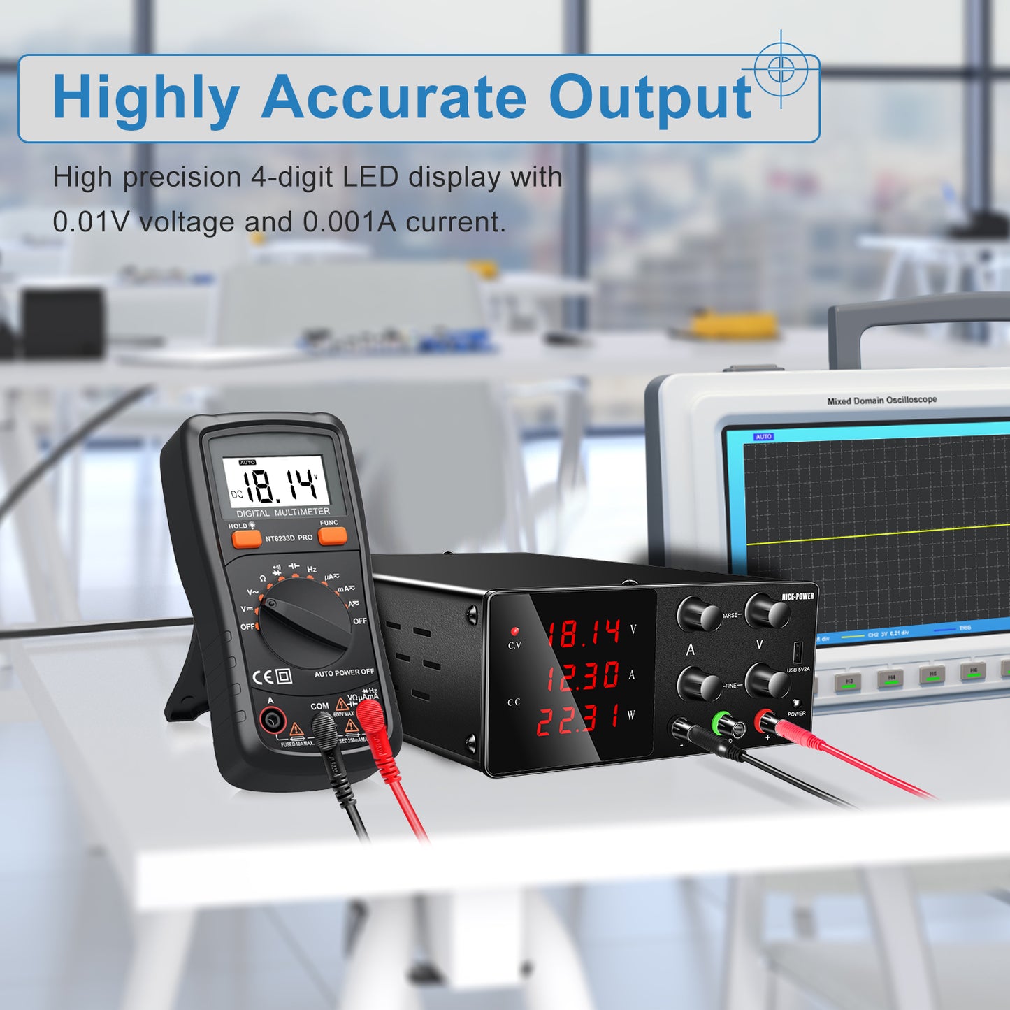 Applicable for research and testing NICE-POWER SPS-W305 30V 5A DC Power Supply with 5V2A USB Black
