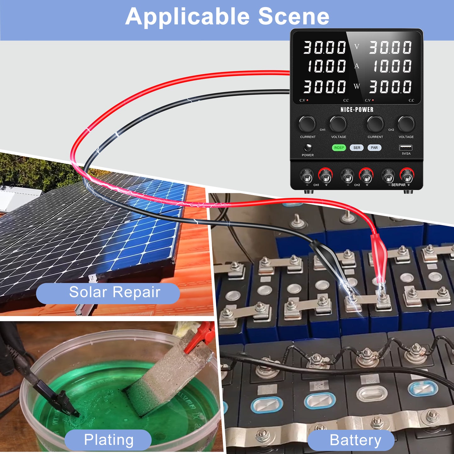 NICE-POWER SPS3010-2KD - 30V 10A Dual Independent Output Power Supply Negative Voltage Output for DC Motor Scenarios