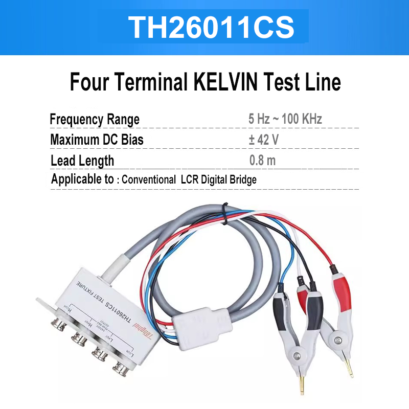 Tonghui TH26004S-1 TH26011CS Four-Terminal KELVIN Test Line 10kHz 100kHz ±42V 0.8m Lead Length