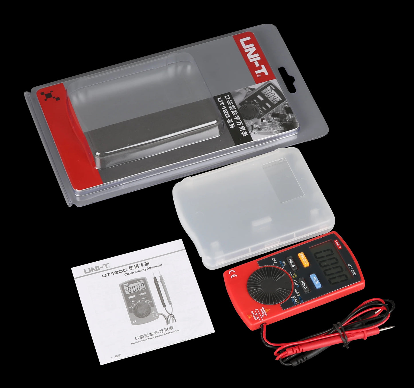 Multímetro digital de bolsillo UNI-T UT120C, 3999 cuentas, rango automático, 600 V CAT II, capacitancia/frecuencia, ultraportátil (76 g), batería CR2032