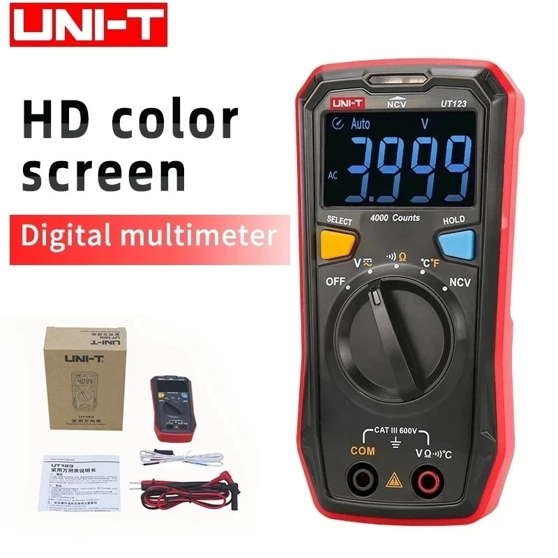 UNI-T UT123 Digital Multimeter, 4100 Counts, CAT III 600V, NCV, Temperature, EBTN Backlit LCD, Home & Electrical Testing