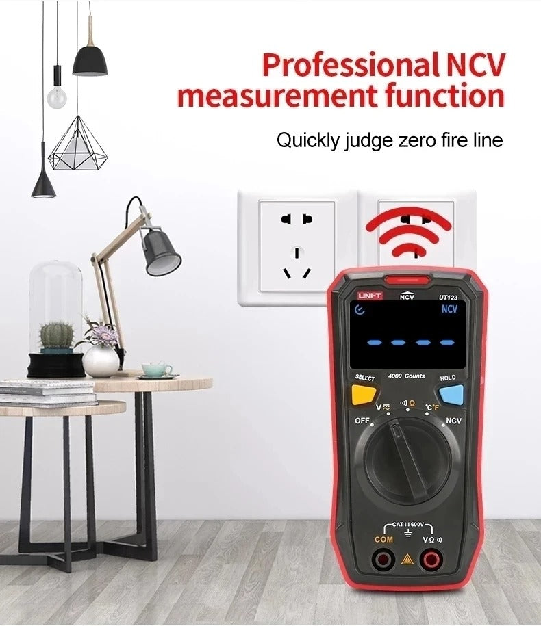 UNI-T UT123 Digital Multimeter, 4100 Counts, CAT III 600V, NCV, Temperature, EBTN Backlit LCD, Home & Electrical Testing