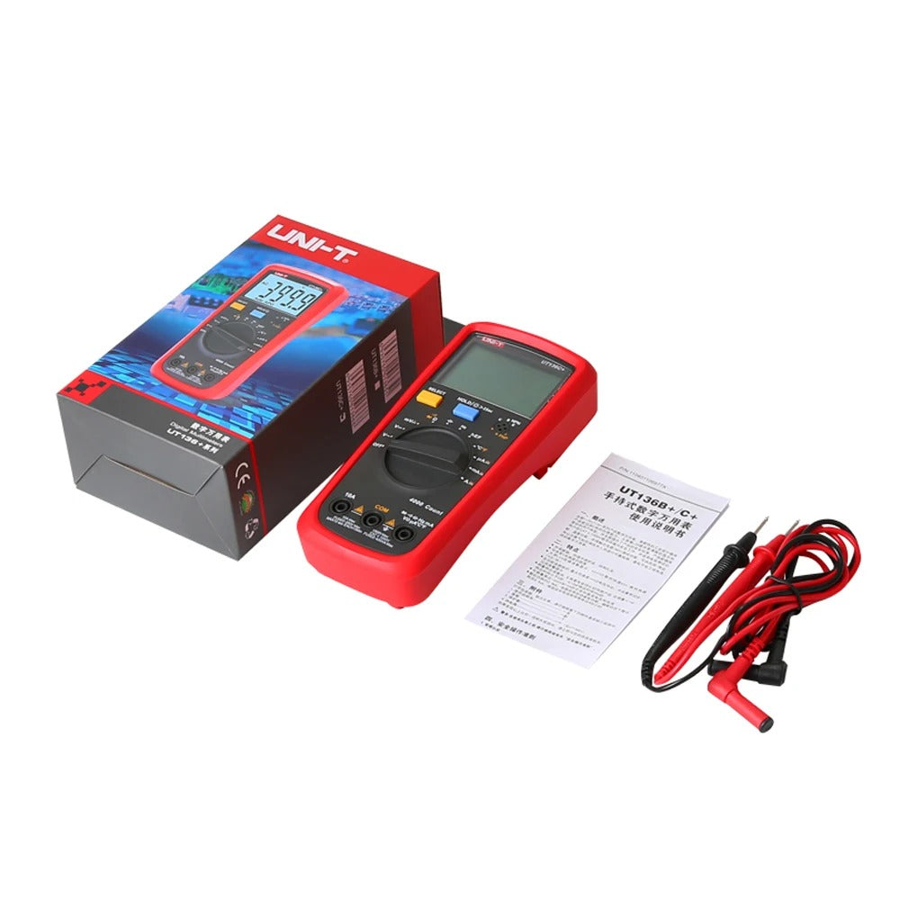 UNI-T UT136B+ Digital Multimeter, 3999 Counts, True RMS, CAT III 600V, NCV, hFE, 10A Current, 40mF Capacitance
