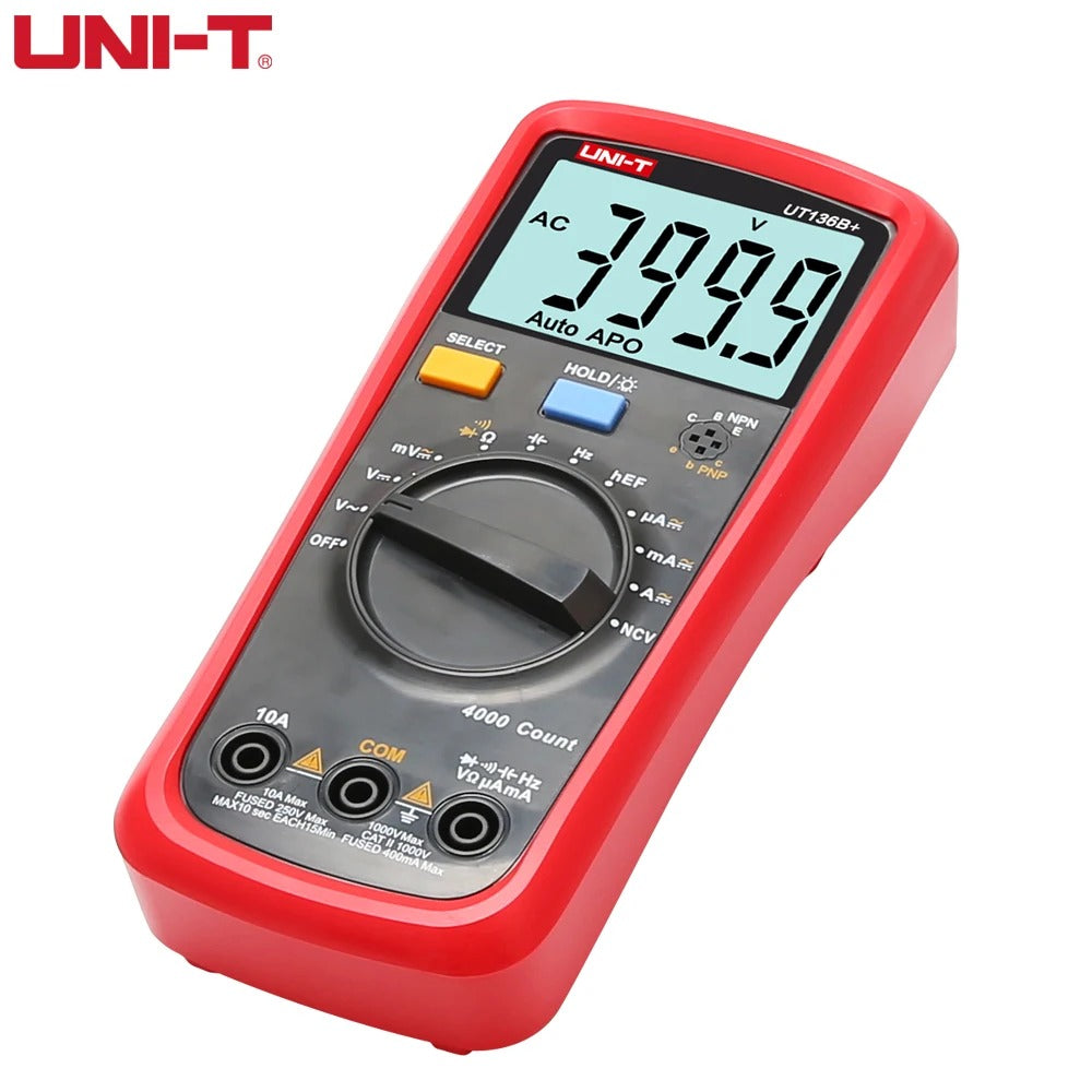 UNI-T UT136B+ Digital Multimeter, 3999 Counts, True RMS, CAT III 600V, NCV, hFE, 10A Current, 40mF Capacitance