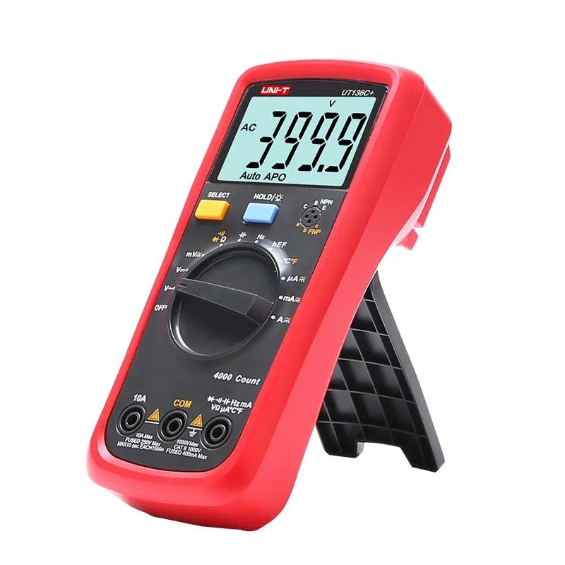 UNI-T UT136C+ Digital Multimeter, 3999 Counts, True RMS, CAT III 600V, Temperature, hFE, 10A Current, 40mF Capacitance